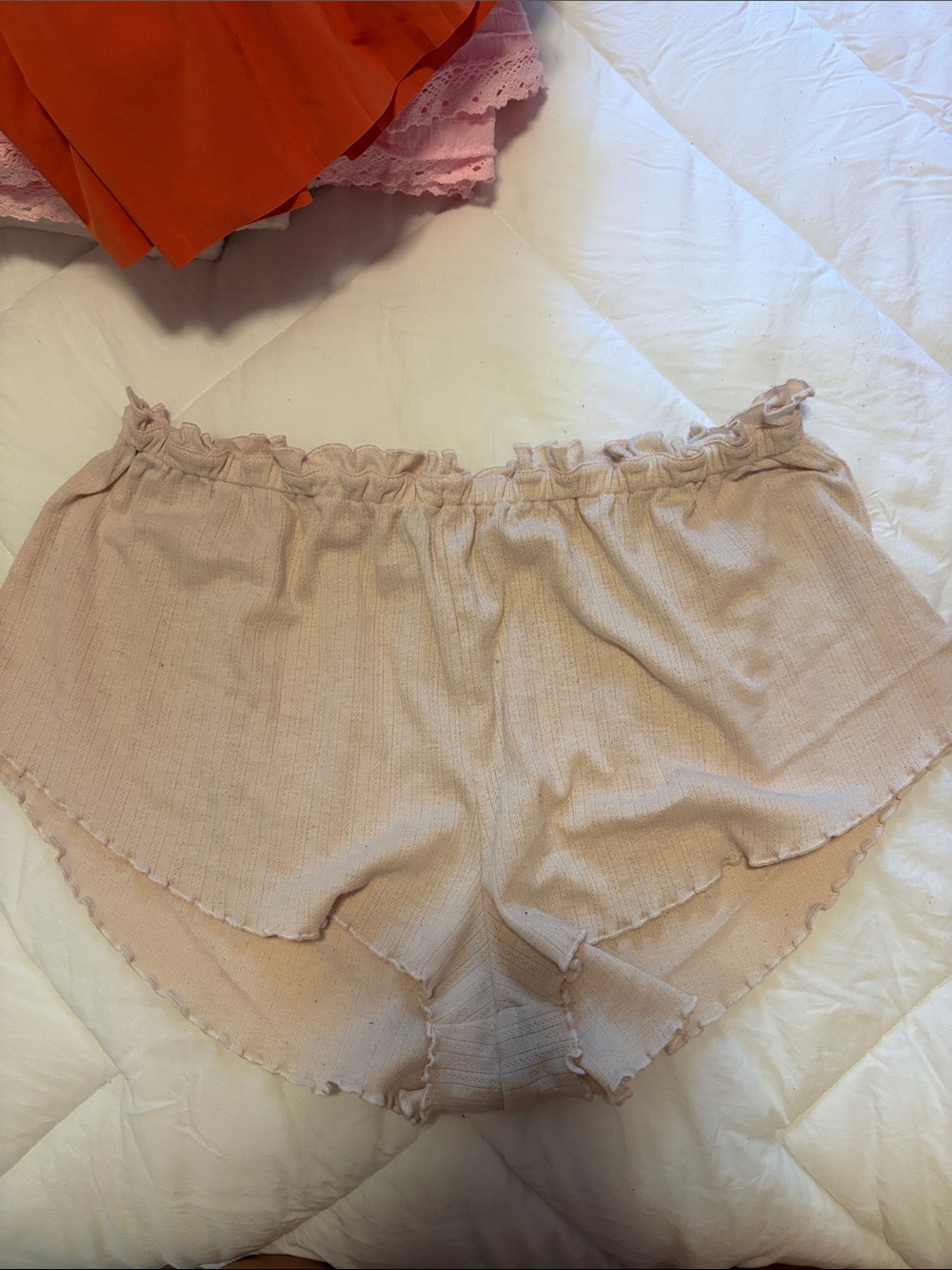 Anthropologie Blush Pink Ruffle-Waist Lounge Shorts